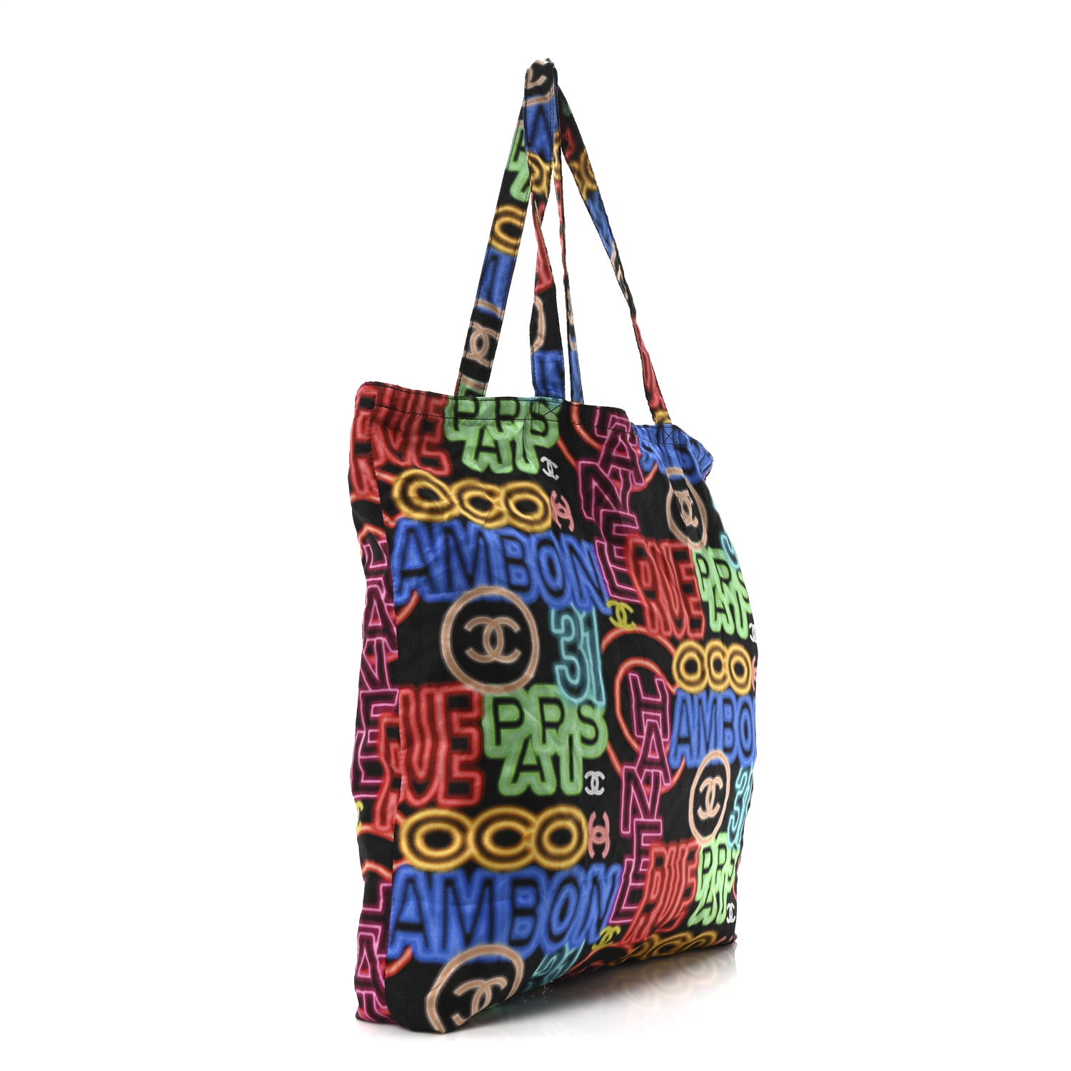 Chanel Caviar Fabric Graffiti Foldable Tote Bag With Chain Black Multicolor 3 of 11