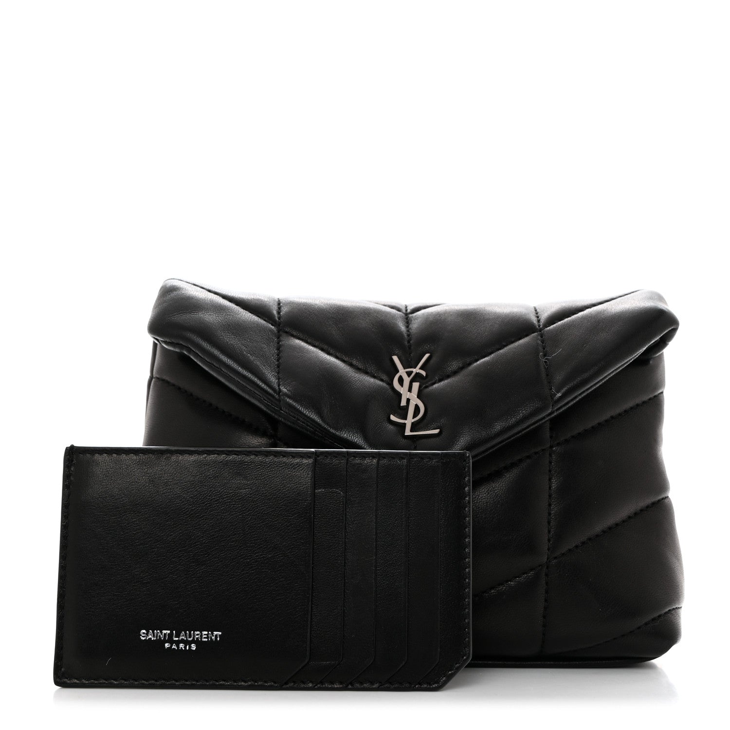 Saint Laurent Lambskin Monogram Loulou Puffer Pouch Clutch Black 1 of 7