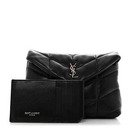 Saint Laurent Lambskin Monogram Loulou Puffer Pouch Clutch Black 1 of 7