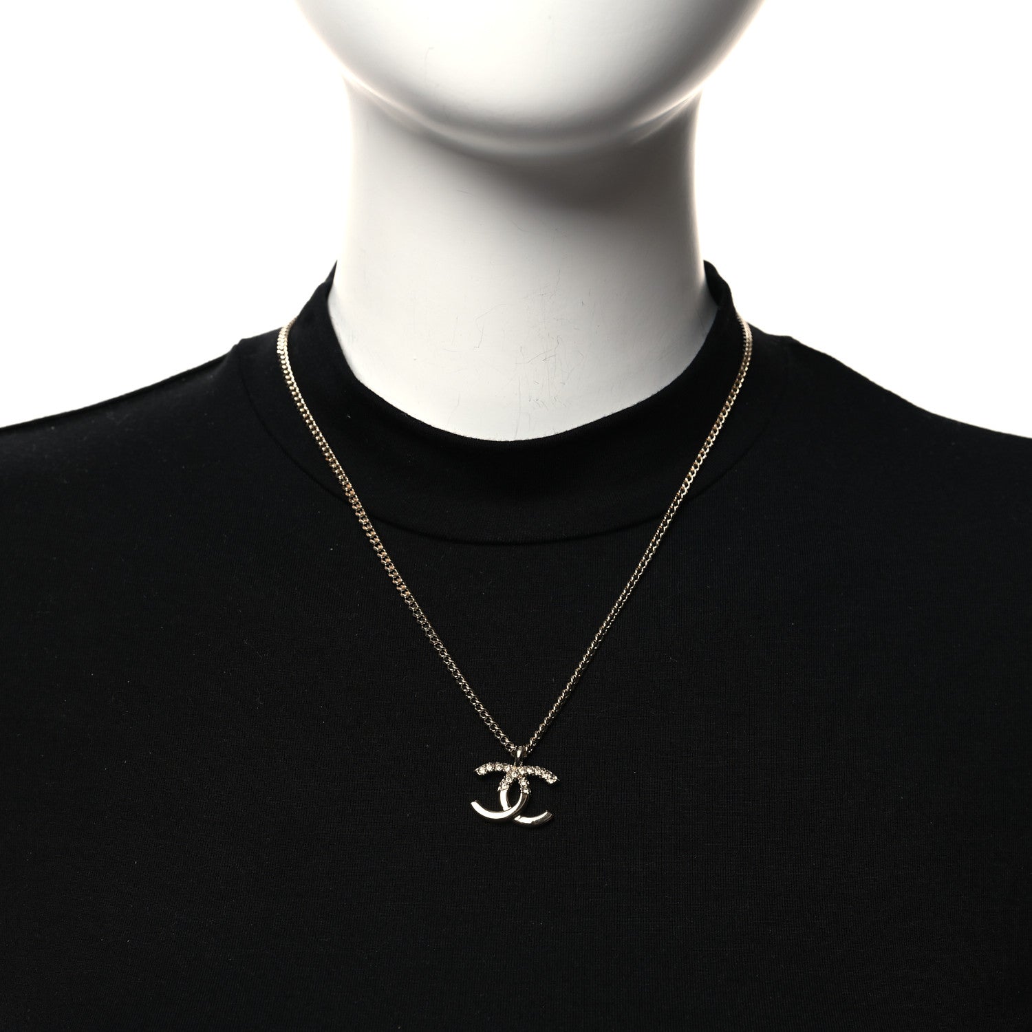 Chanel Crystal Logo CC Chain Necklace Light Gold 2 of 4