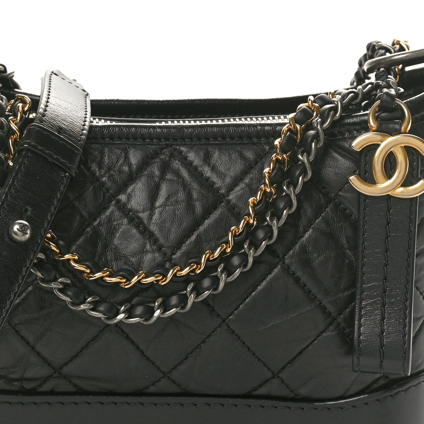 Aged Calfskin Quilted Small Gabrielle Hobo Black