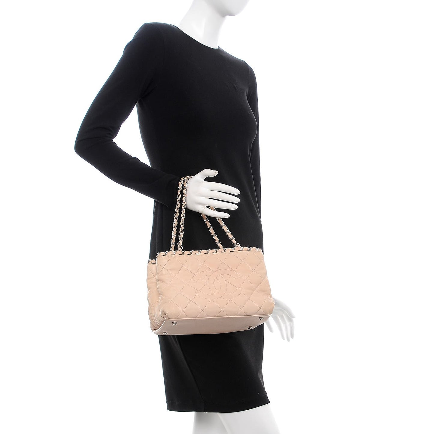 Lambskin Quilted Mini Chain Me Tote Light Beige