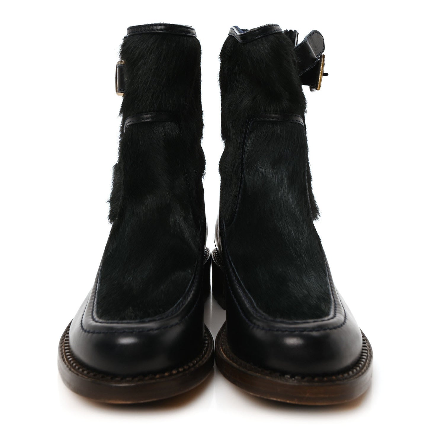 Calfskin Pony Hair Boots 38 Dark Green Blue