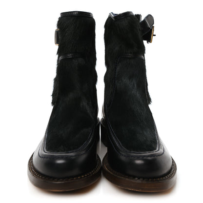 Chanel Calfskin Pony Hair Boots 38 Dark Green Blue 3 of 9