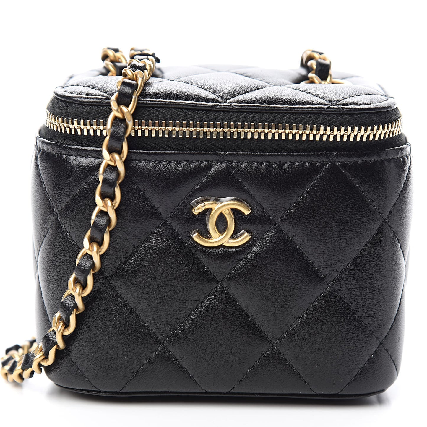 Lambskin Quilted Mini Vanity Case With Chain Black