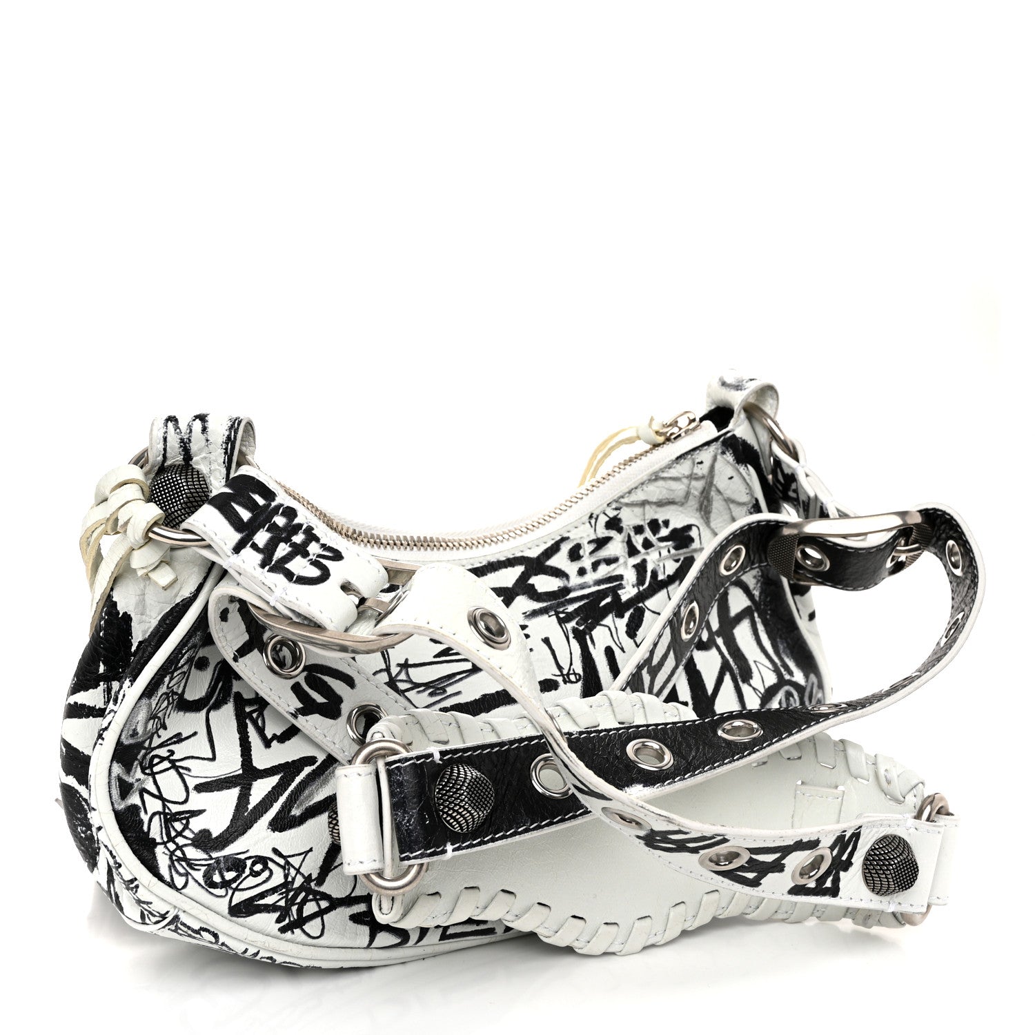 Balenciaga Agneau Arena Graffiti Le Cagole Shoulder Bag XS White Black 4 of 12