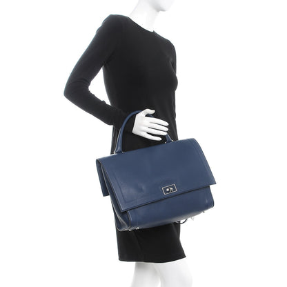 Givenchy Grained Calfskin Medium Shark Lock Satchel Navy 3 of 10