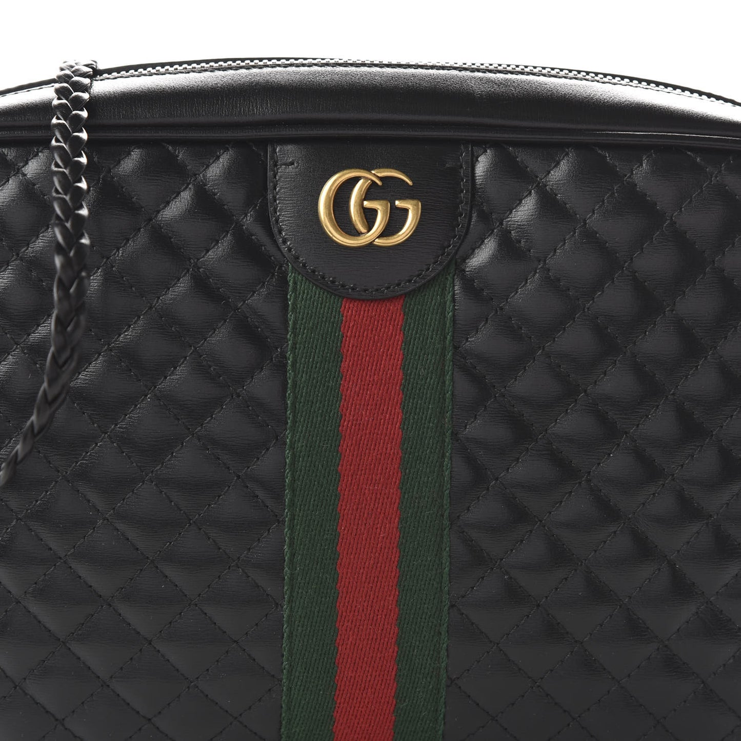 Calfskin Web Trapuntata Small GG Shoulder Bag Black