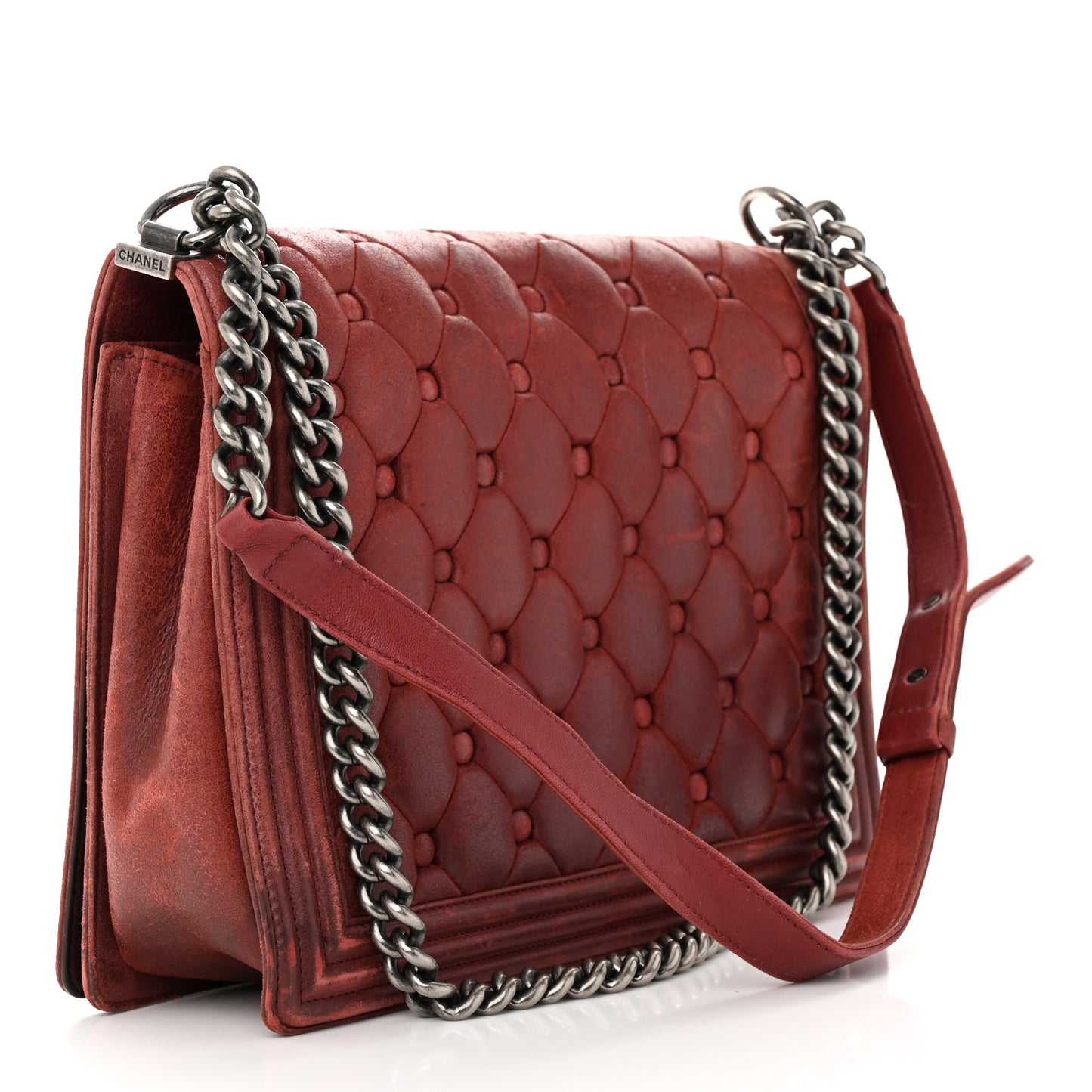 Nubuck Chesterfield Quilted Large Celtic Boy Flap Red