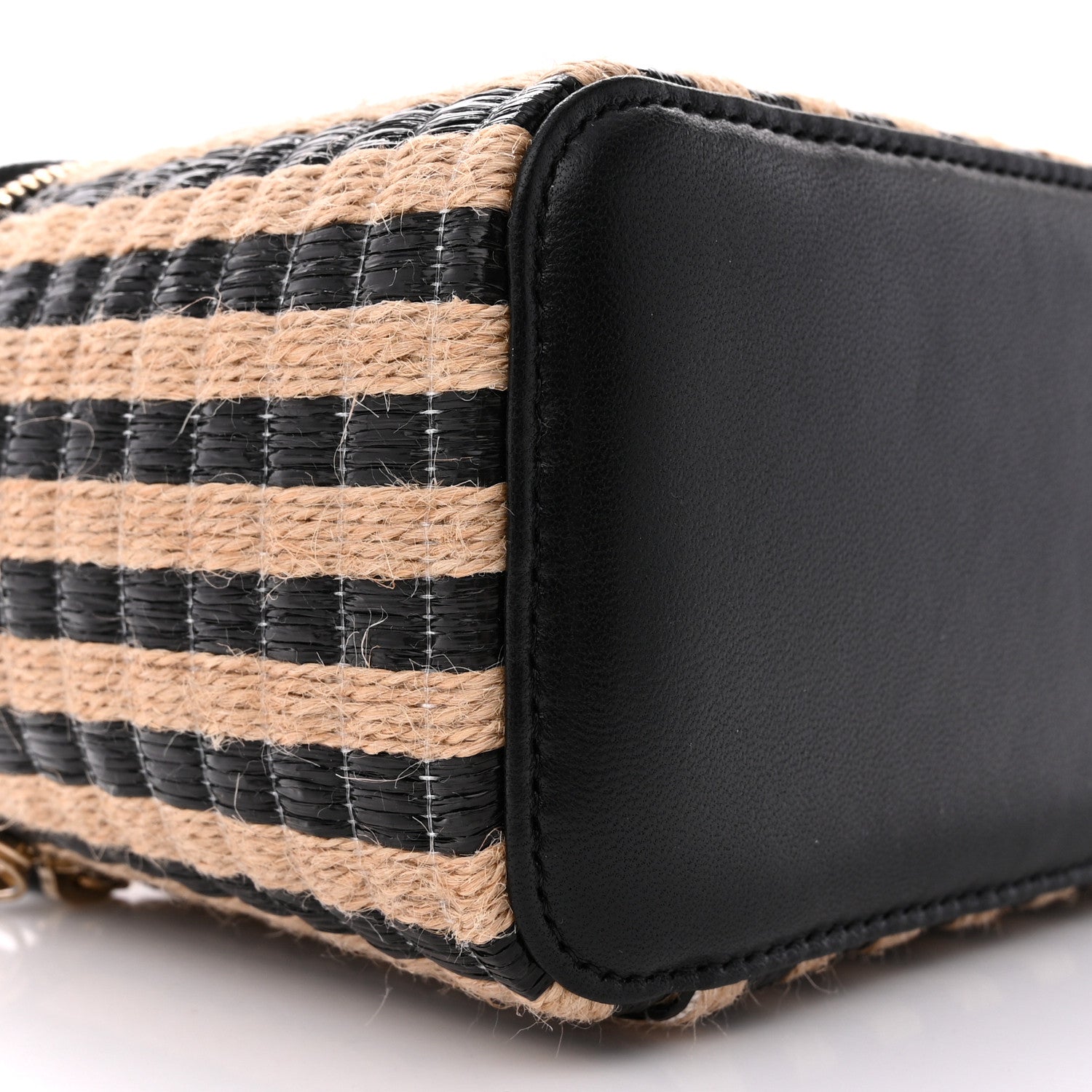 Chanel Raffia Jute Striped Small Vanity Case With Chain Black Beige 9 of 10