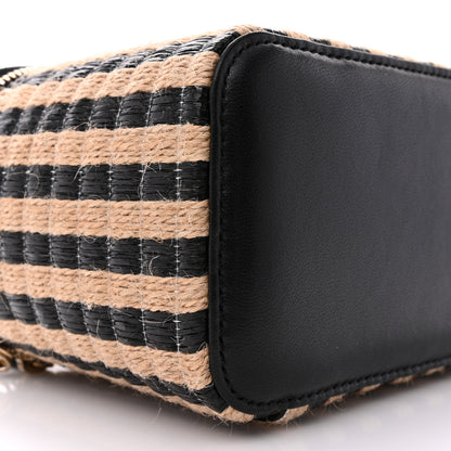Chanel Raffia Jute Striped Small Vanity Case With Chain Black Beige 9 of 10