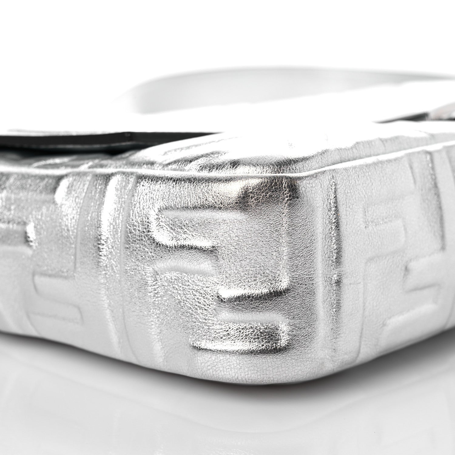 Fendi Vitello Catalan Mirror FF 1974 Embossed Baguette Argento 7 of 8