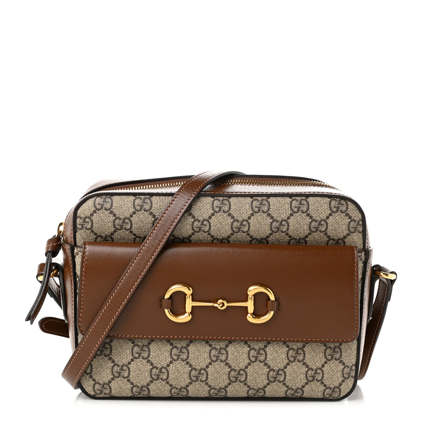 GG Supreme Monogram Small Horsebit 1955 Shoulder Bag Beige Brown Sugar