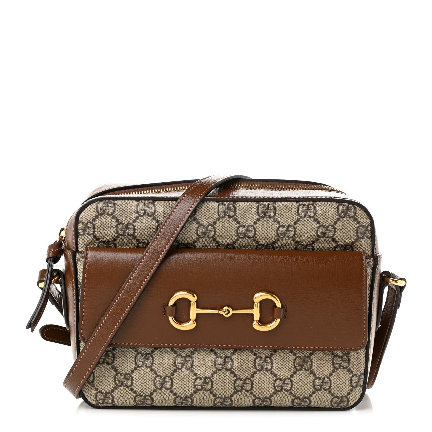 Gucci GG Supreme Monogram Small Horsebit 1955 Shoulder Bag Beige Brown Sugar 1 of 10