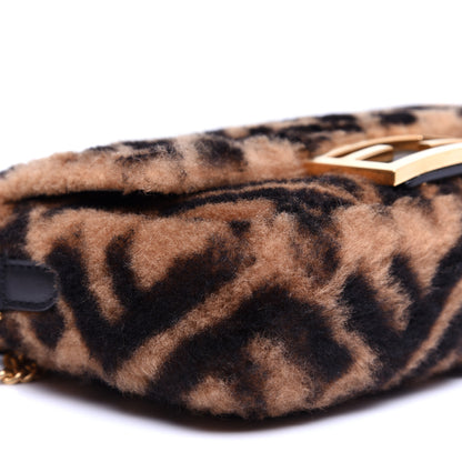 Fendi Shearling Vitello Dolce Macro FF 1974 Mini Baguette Tobacco Black 6 of 15