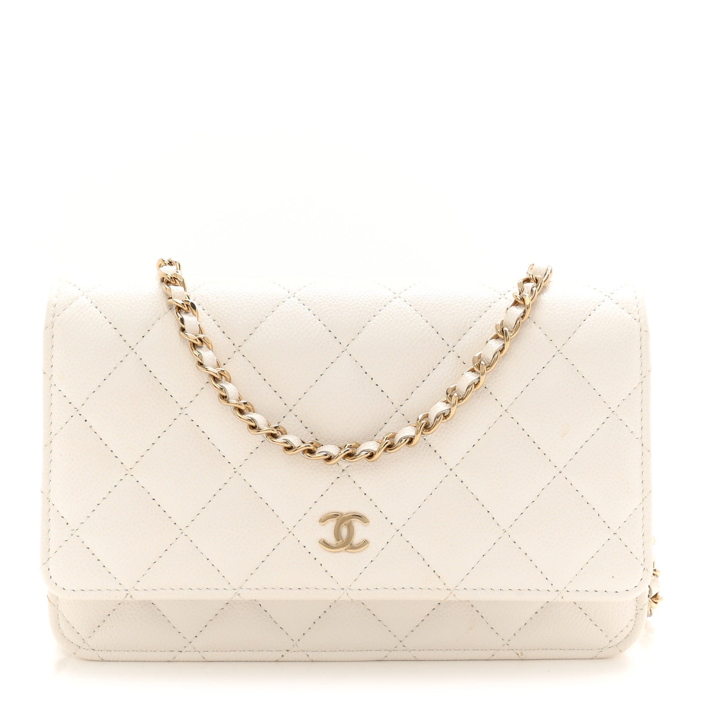 Caviar Quilted Wallet on Chain WOC White