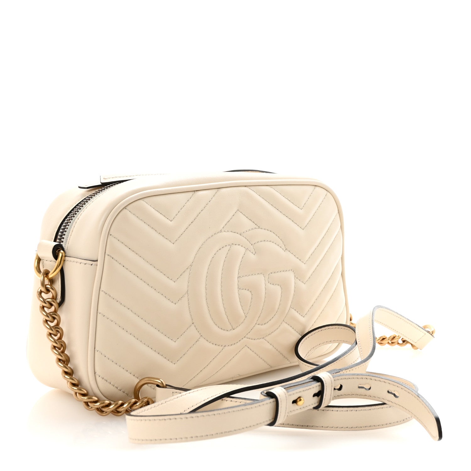 Gucci Calfskin Matelasse Small GG Marmont Chain Shoulder Bag White 3 of 10