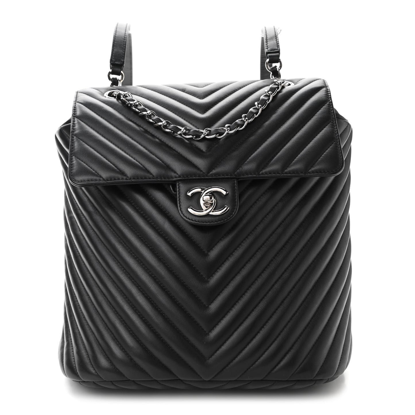 Calfskin Chevron Quilted Large Urban Spirit Backpack Black