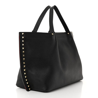 Valentino Garavani Grained Calfskin Rockstud Shoulder Tote Black 3 of 12