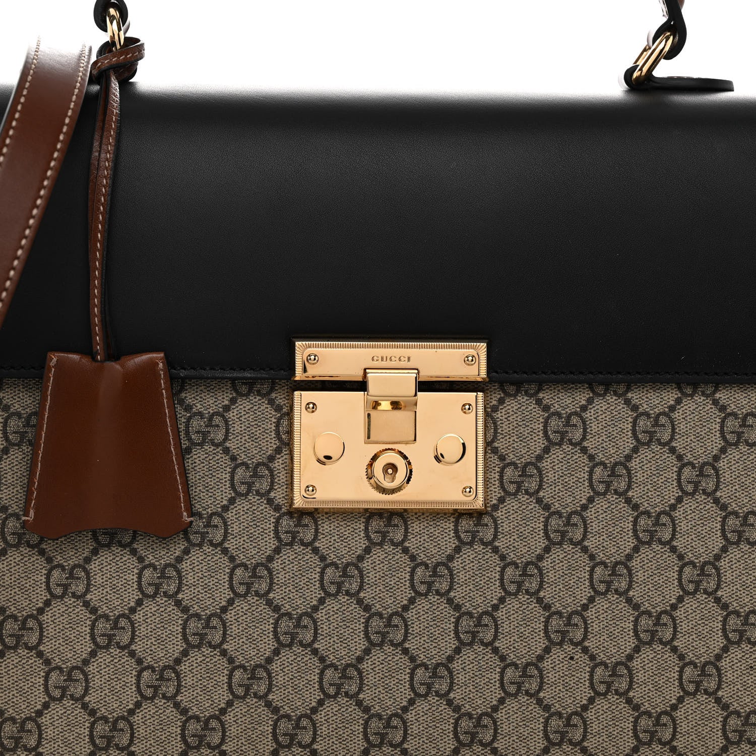 Gucci GG Supreme Monogram Calfskin Medium Padlock Top Handle Bag Beige Black Cuir 8 of 11