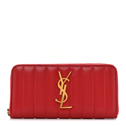 Saint Laurent Lambskin Matelasse Monogram Vicky Zip Around Wallet Rouge Eros Rouge Eros 1 of 9