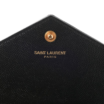 Saint Laurent Grain De Poudre Matelasse Chevron Monogram Flap Wallet Black 6 of 8