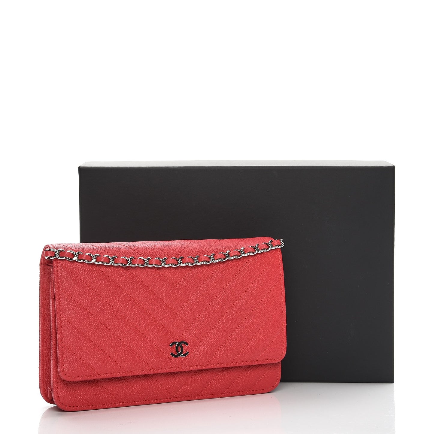 Caviar Chevron Quilted Wallet On Chain WOC Pink