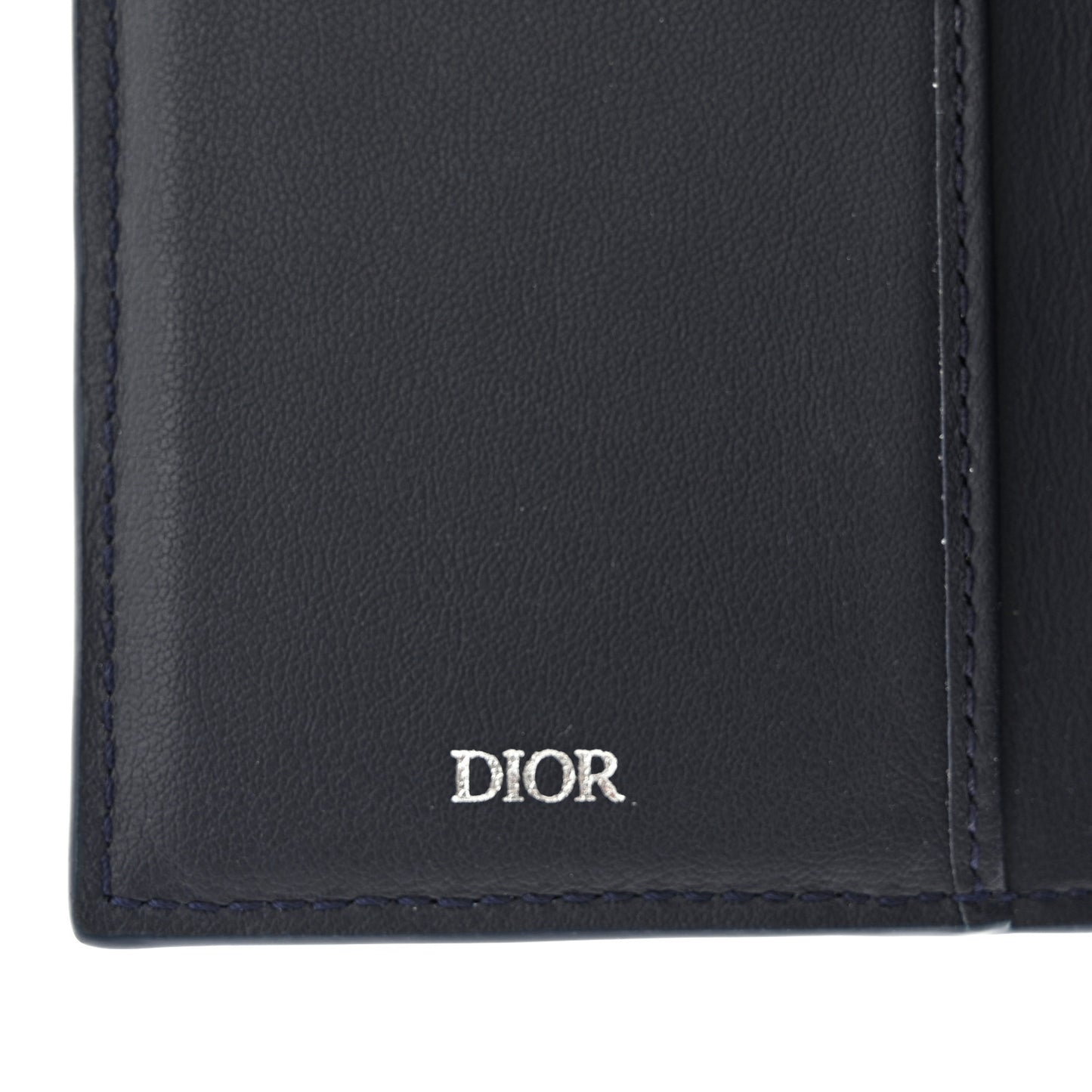 Calfskin CD Diamond Canvas Bi-Fold Card Holder Navy
