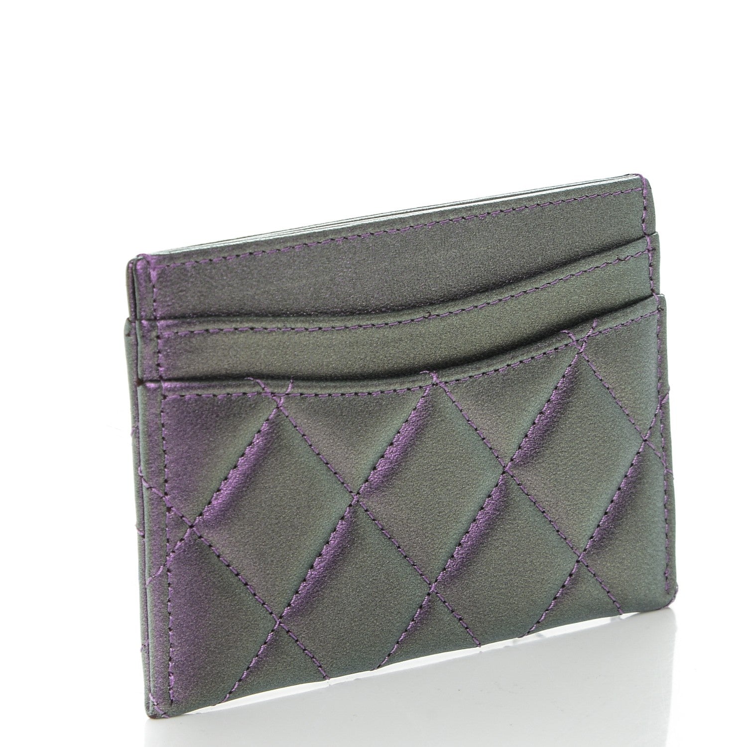 Chanel Metallic Lambskin Quilted Card Holder Dark Purple 3 of 8