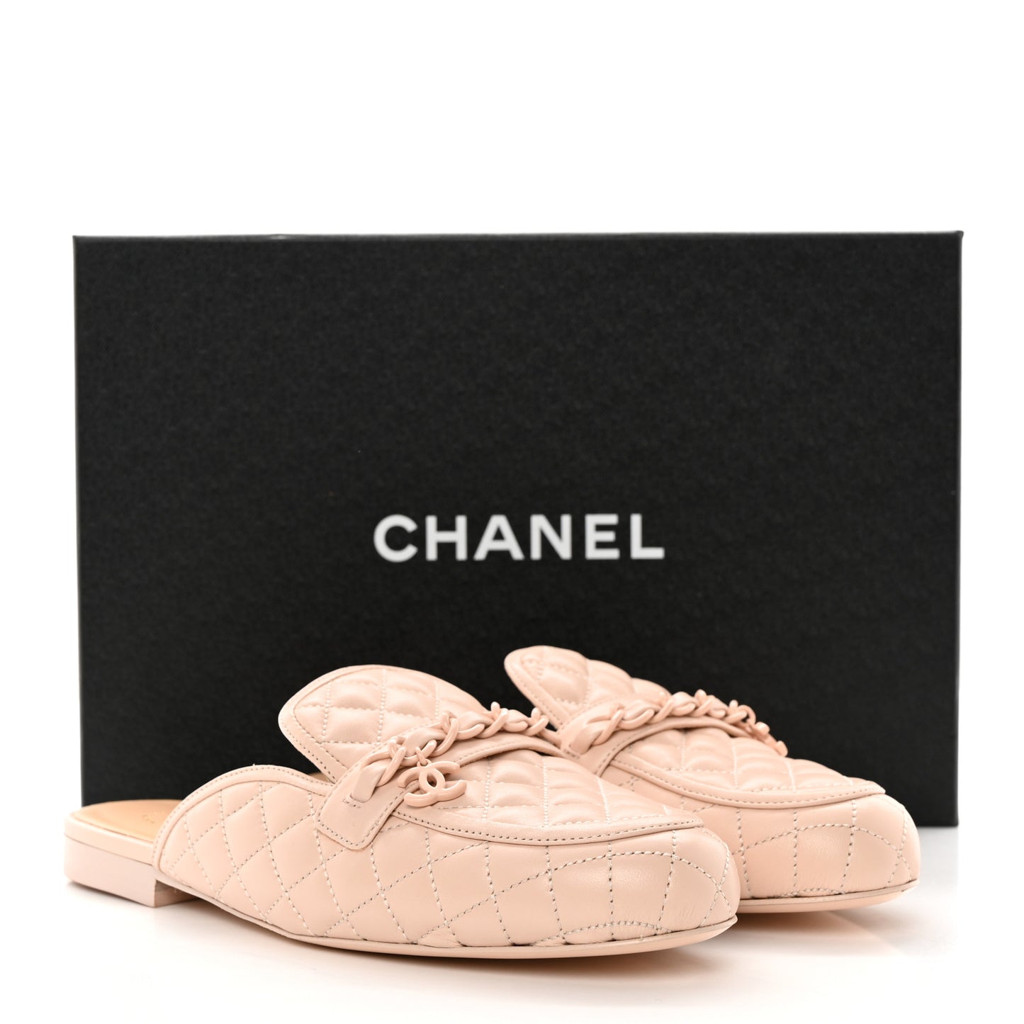 Lambskin Quilted Chain CC Mules 37.5 Light Pink
