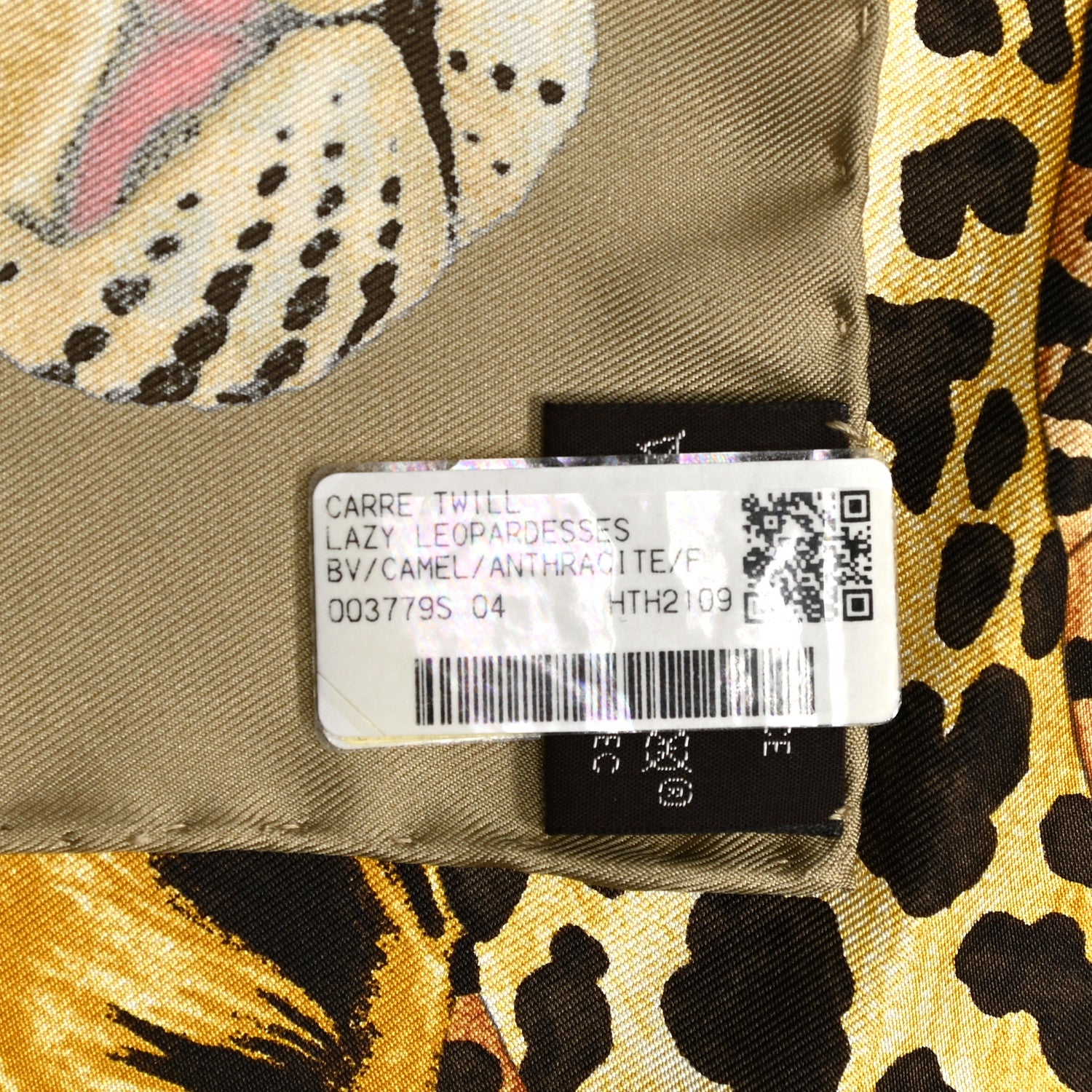 Hermes Silk Twill Lazy Leopardesses Scarf 90 Camel Anthracite 5 of 6