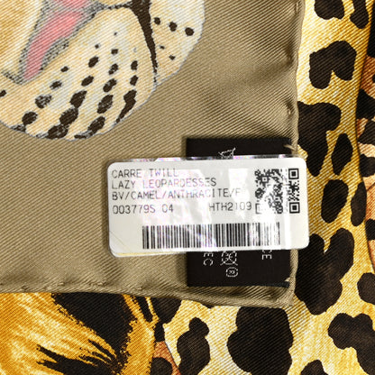 Hermes Silk Twill Lazy Leopardesses Scarf 90 Camel Anthracite 5 of 6