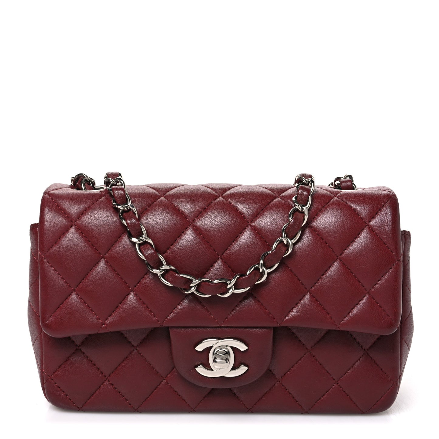 Lambskin Quilted Mini Rectangular Flap Burgundy