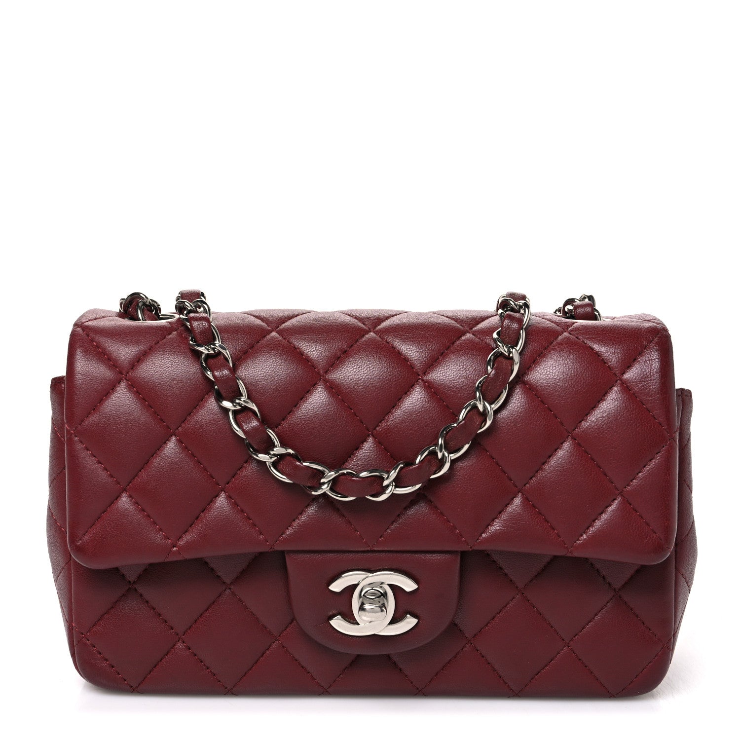Chanel Lambskin Quilted Mini Rectangular Flap Burgundy 1 of 10