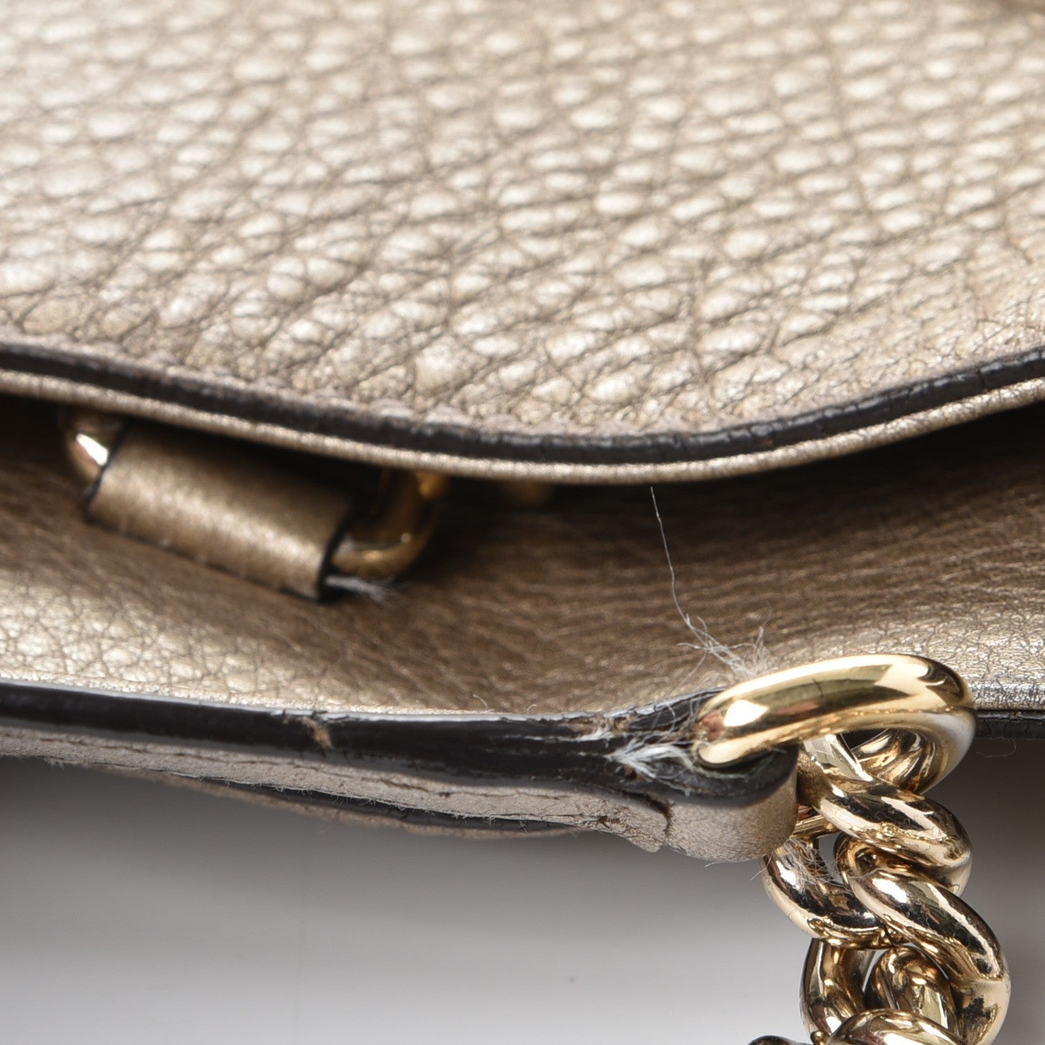 Gucci Metallic Pebbled Calfskin Medium Soho Chain Shoulder Bag Golden Beige 9 of 16
