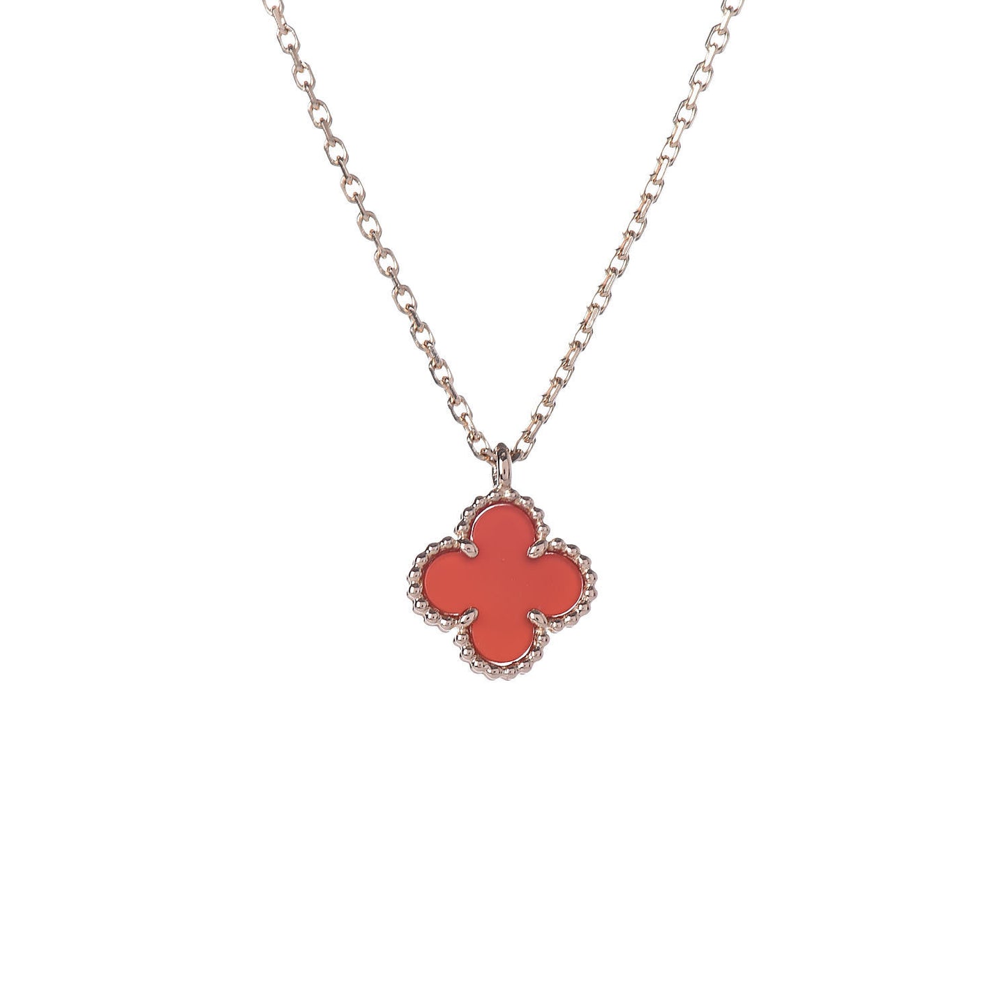 18K Rose Gold Carnelian Sweet Alhambra Pendant Necklace