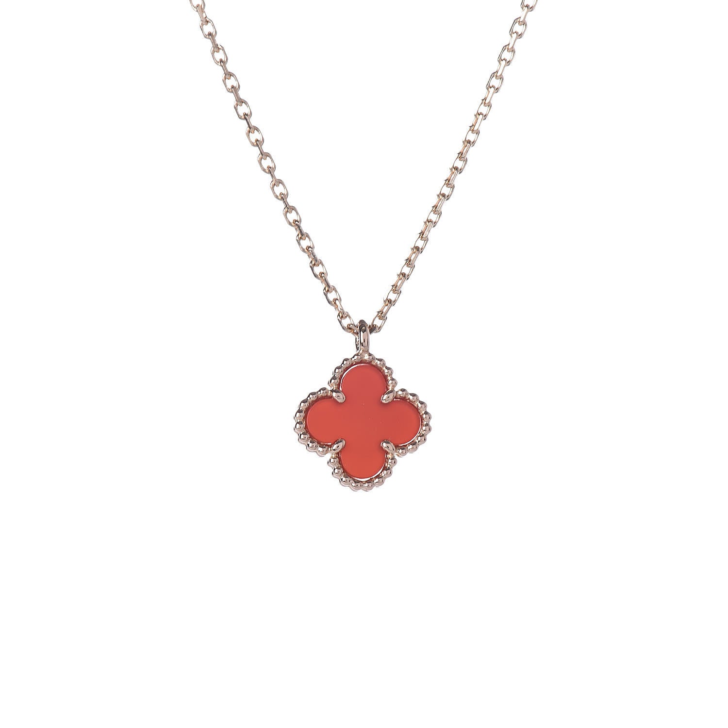 Van Cleef & Arpels 18K Rose Gold Carnelian Sweet Alhambra Pendant Necklace 4 of 8