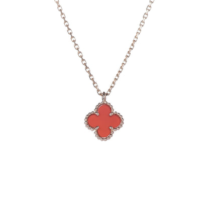 Van Cleef & Arpels 18K Rose Gold Carnelian Sweet Alhambra Pendant Necklace 4 of 8