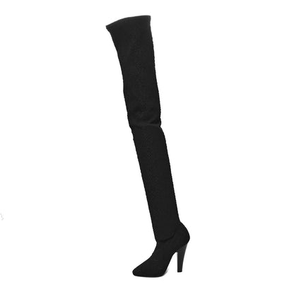 Saint Laurent Tessuto Pitone Stretch Over The Knee Boots 38 Black 1 of 6
