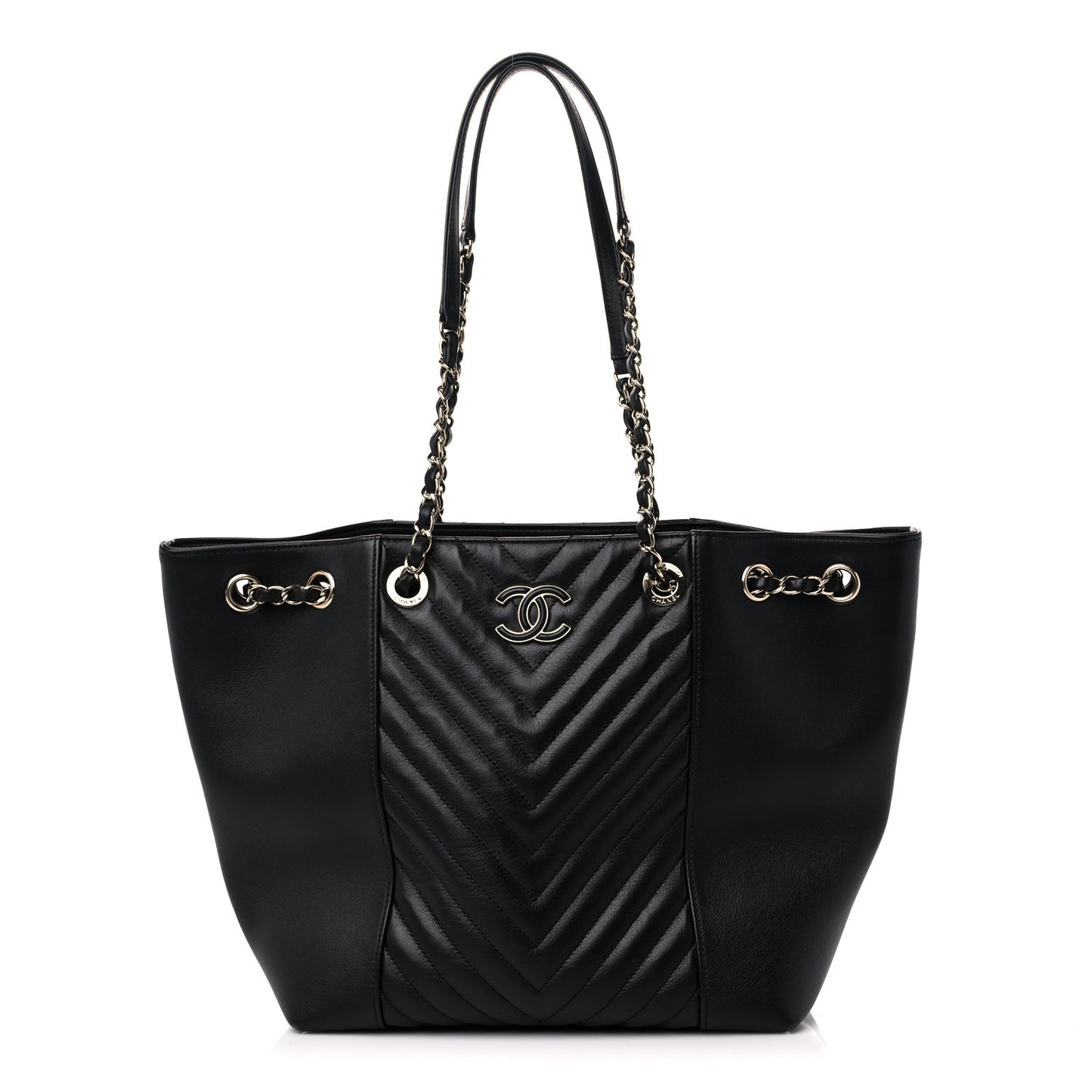 Calfskin Quilted Large Daily Shopping Bag Black