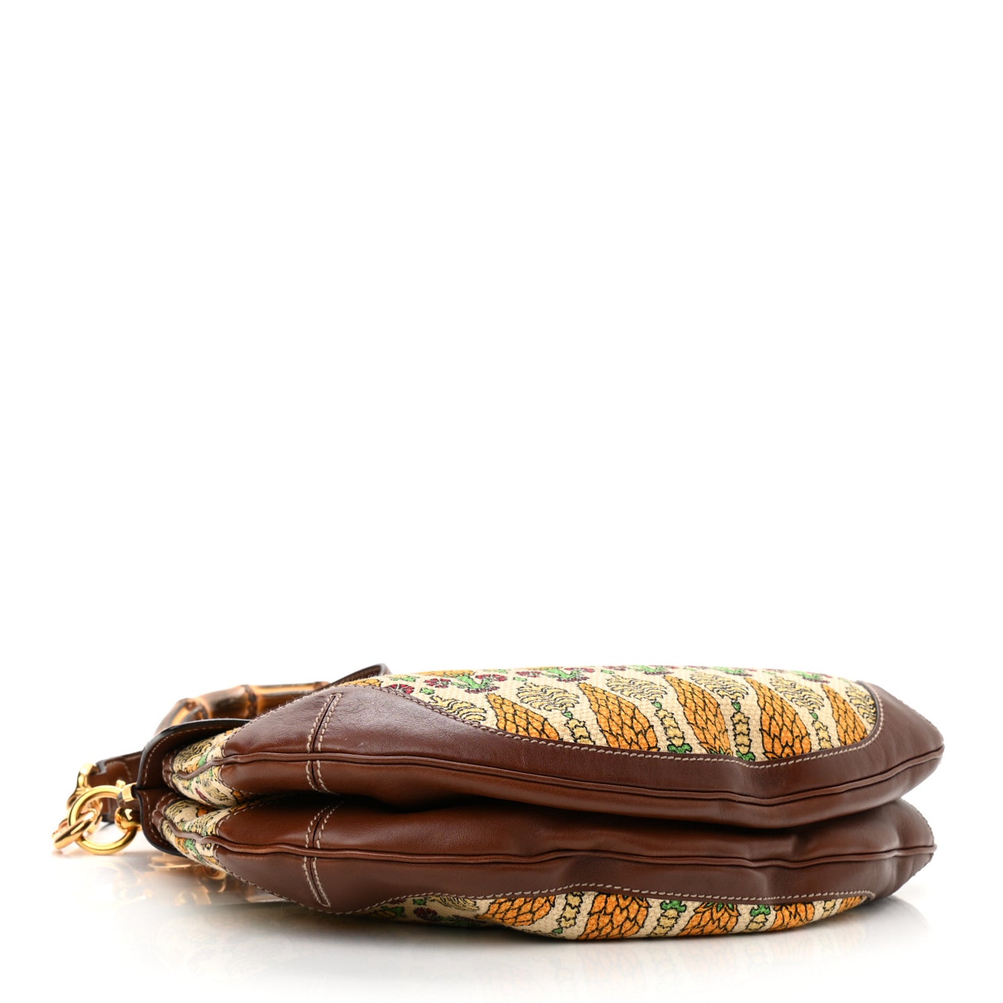 Canvas Pigna Print Peggy Bamboo Top Handle Bag Brown