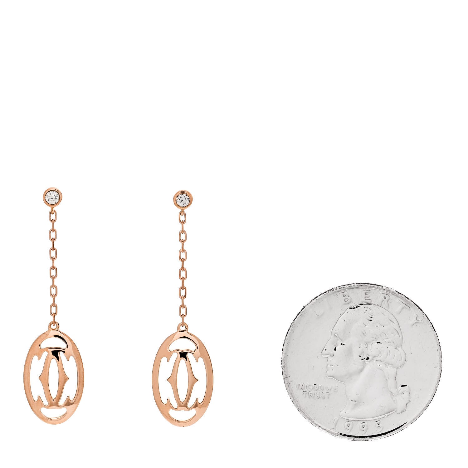 Cartier 18K Pink Gold Diamond C De Cartier Logo Drop Earrings 2 of 4