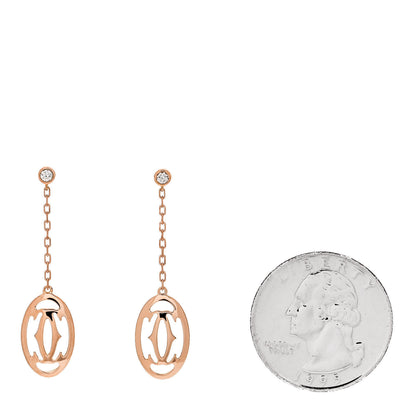 Cartier 18K Pink Gold Diamond C De Cartier Logo Drop Earrings 2 of 4