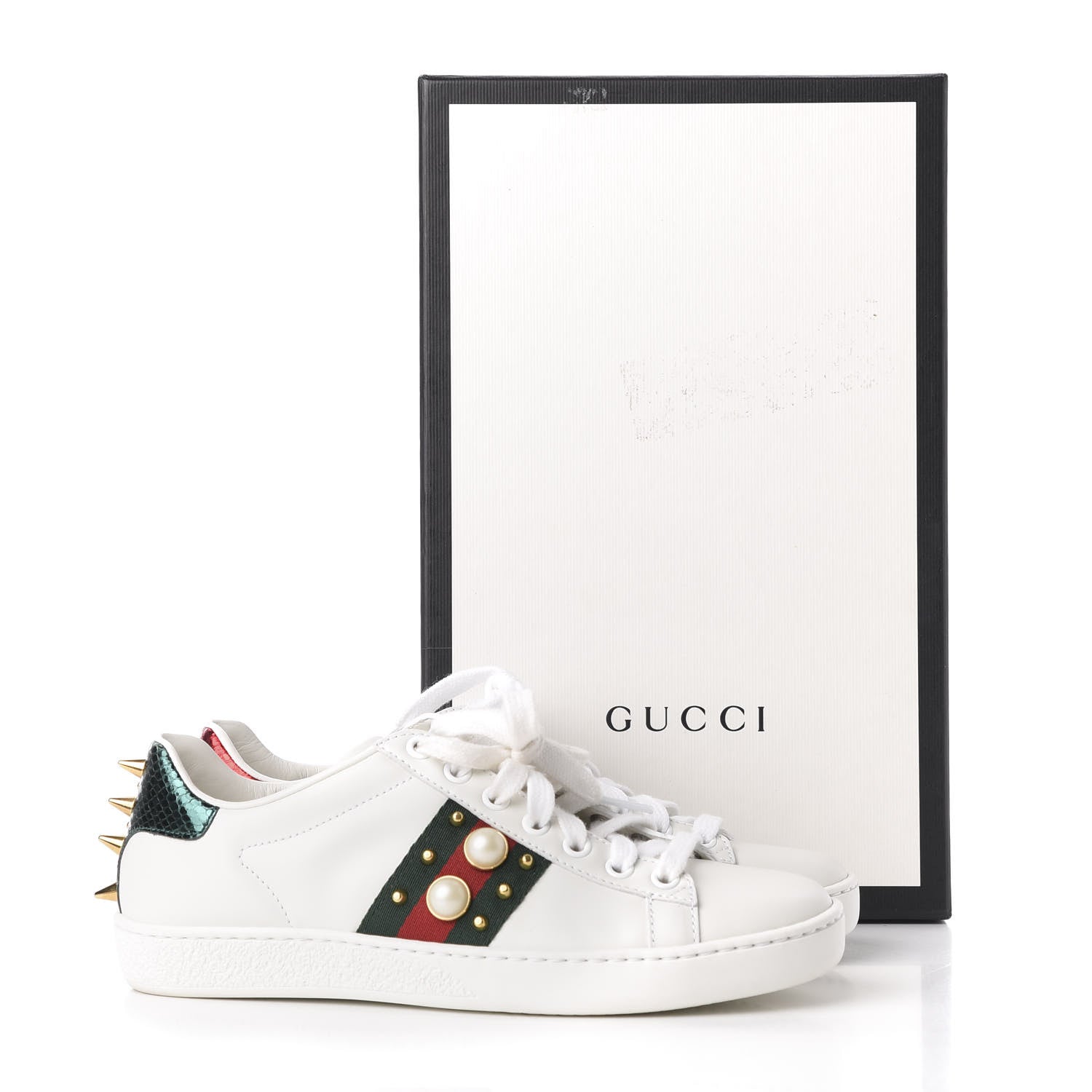 Gucci Calfskin Web Pearl Studded Womens Ace Sneakers 35 White 11 of 11