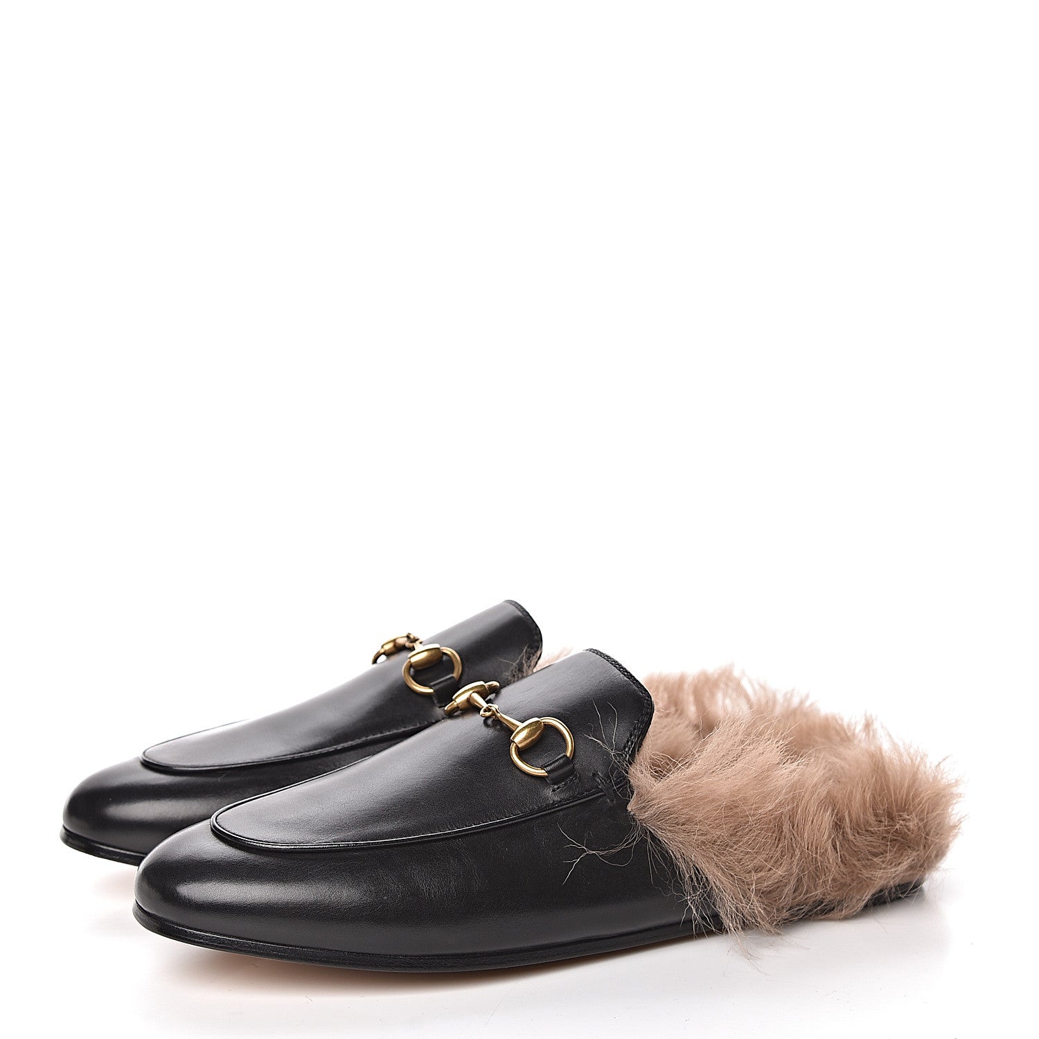 Gucci Calfskin Fur Womens Princetown Slippers 37.5 Black 3 of 8