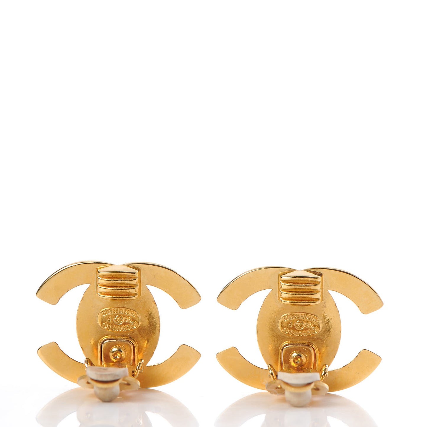 Metal CC Turnlock Clip On Earrings Gold