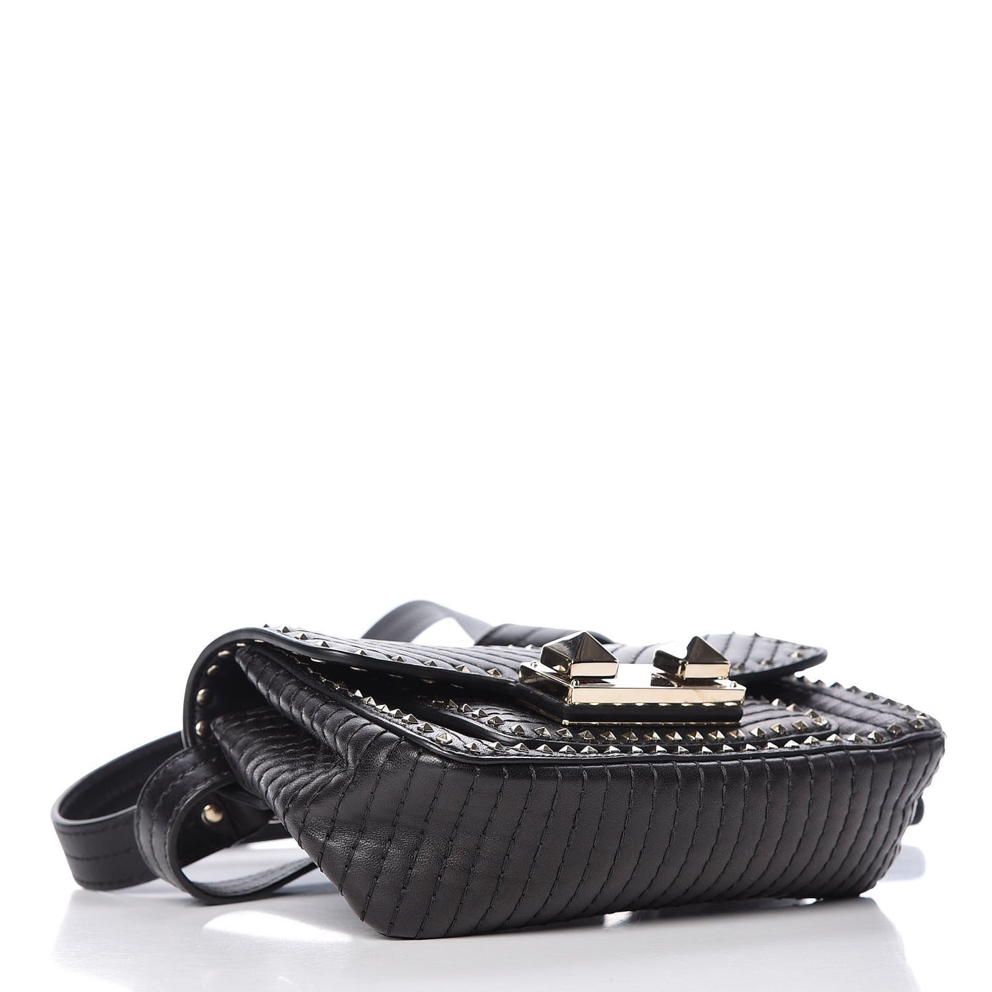 Lambskin ZiggyStud Rockstud Convertible Crossbody Belt Bag Black