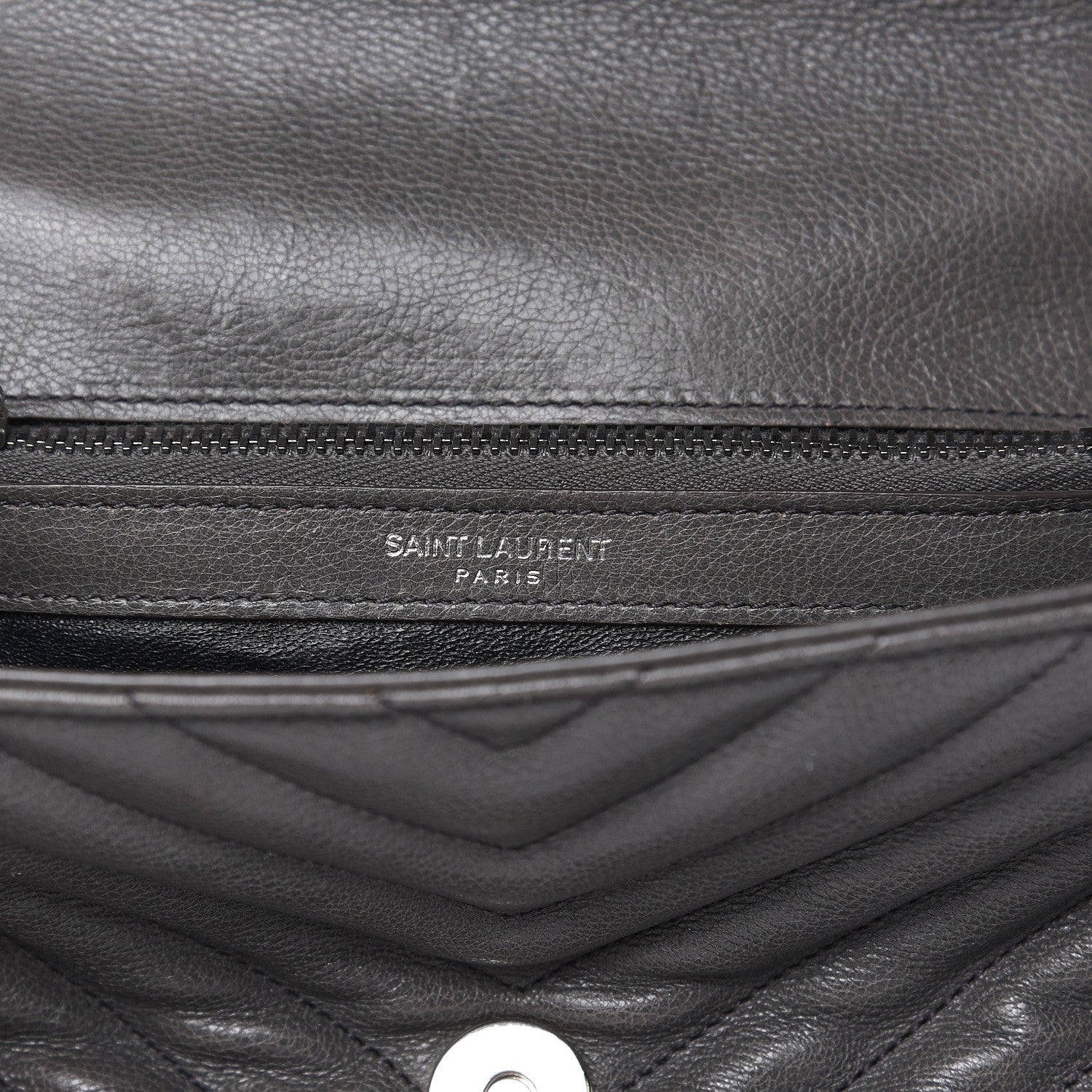 Saint Laurent Sheepskin Matelasse Chevron Monogram Medium College Bag Light Coal 7 of 17