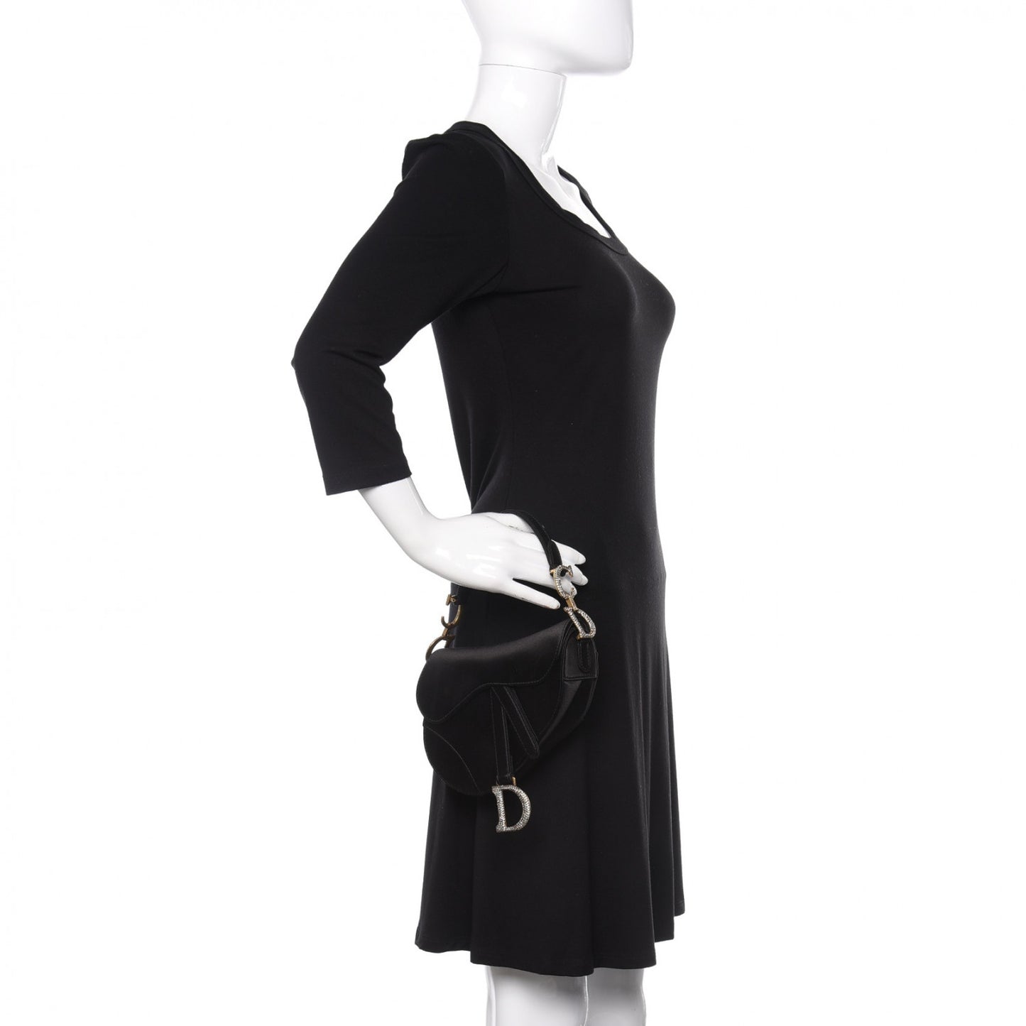 Satin Crystal Mini Saddle Bag Black