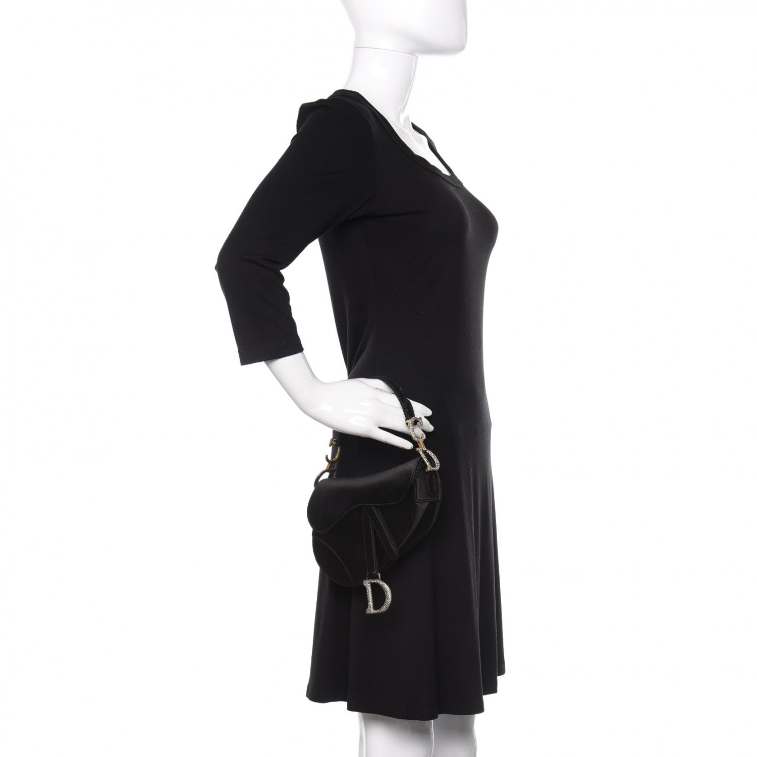 Christian Dior Satin Crystal Mini Saddle Bag Black 2 of 8